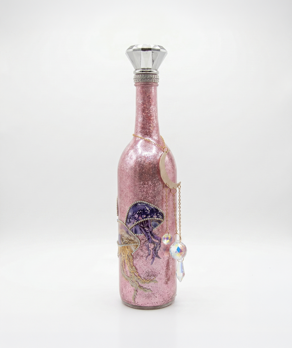 Jellyfish One-of-a-Kind Upcycled Glass Bottle Art: Hand-Painted Glitter